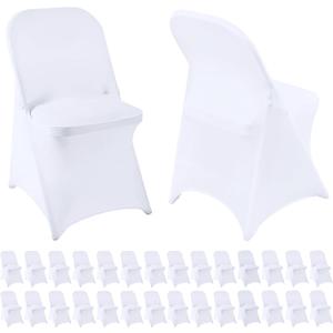 Folding Chair Covers 30 PCS Stretch Spandex Chair Covers Upgraded Universal Washable Fitted Chair Slipcovers Protector for Party, Wedding, Holidays, Banquet, Celebration (White, 30 PCS)