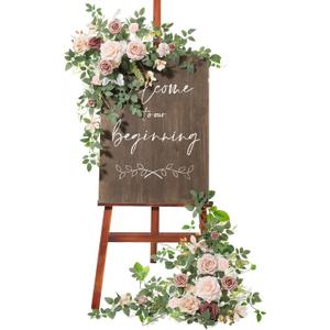 Ling's moment 2pcs Wedding Flowers Garland Artificial Floral Swag Arch Decorations Greenery Arrangements Dusty Rose Cream Ceremony Reception Garden Easel Wall Entryway Outdoor Board(NOT Include Sign)