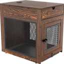 Piskyet Dog Crate Furniture,Wooden Dog Crate End Table with Storage Drawer&Cushion&Tray, QC3.0 Wireless Charging,Dual USB,Medium Dogs Rustic Style (28.5"L x 21.5"W x 30.5"H, Rustic Brown)