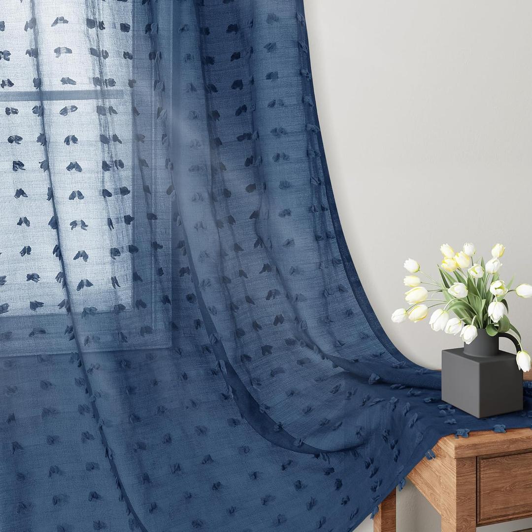 Guken Sheer Curtains 54 Inch Length 2 Panels Sets for Living Room Bedroom 38 Inch Width Farmhouse Boho Drapes Light Filtering Pom Pom Curtains Tufted Semi Sheer Kids Rod Pocket,Navy Blue,W38xL54 Guken Sheer Curtains 54 Inch Length 2 Panels Sets for Living Room Bedroom 38 Inch Width Farmhouse Boho Drapes Light Filtering Pom Pom Curtains Tufted Semi Sheer Kids Rod Pocket,Navy Blue,W38xL54