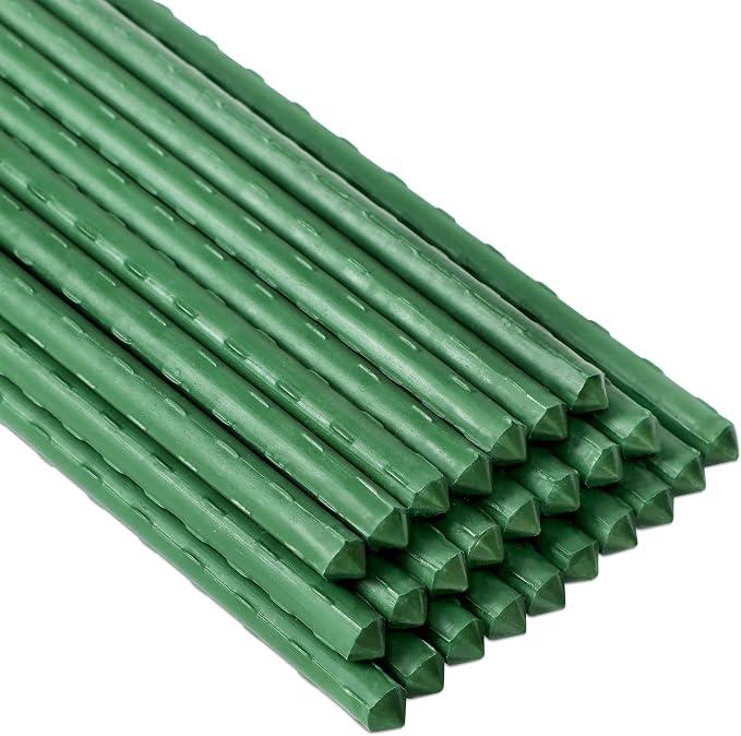 Jollybower 25pcs Steel Plant Stakes 4.8 Feet,Sturdy Plant Sticks, Plastic Coated Metal Garden Stakes Supports Climbing for Tomato, Bean, Flowers, Tree Potted
