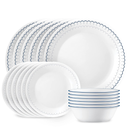 Corelle 17-Piece Dinnerware Set Service for 5, Lightweight Round Plates and Bowls Set, Vitrelle Triple Layer Glass, Chip Resistant, Microwave and Dishwasher Safe, Caspian