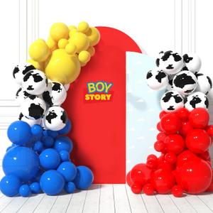 HOUSE OF PARTY Boy Story Balloons Arch - 110 Pcs | Toy Inspired Story Balloons Garland Red, Yellow, Blue and Cow Print for Baby Shower Boys Birthday Party Decorations