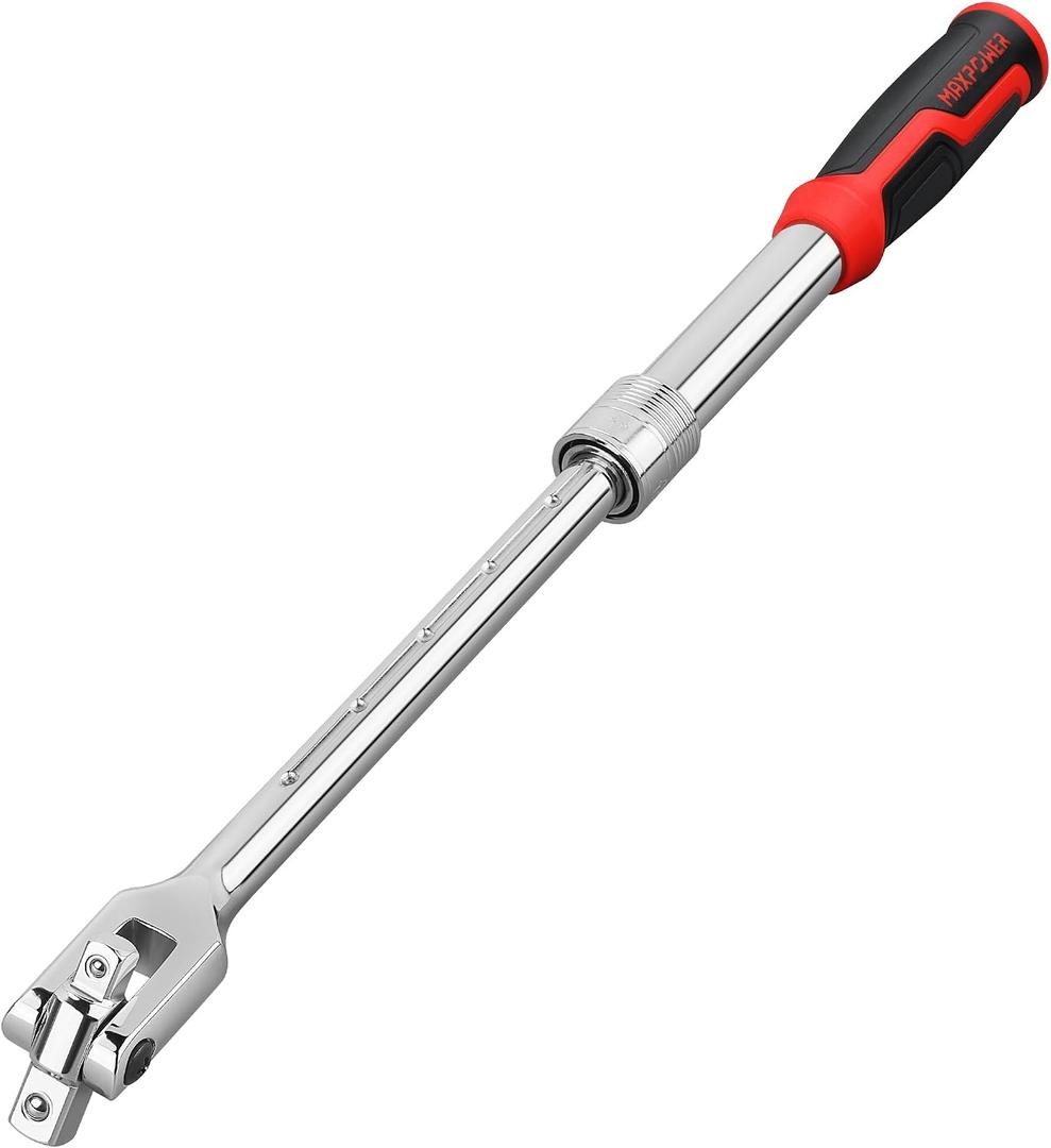 MAXPOWER 1/2"& 3/8" Drive Extendable Breaker Bar, Flex Handle 13.4"-17.5"