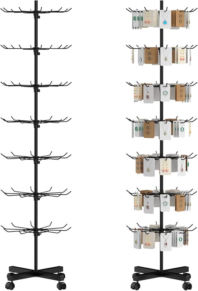 Hypergiant Retail Display Stand 7 Tier Rotating Rack For Store Display Shelves, Jewelry Keyring Socking Hats, Movable Shop Spinner for Toys Show, Black, Adjustable height