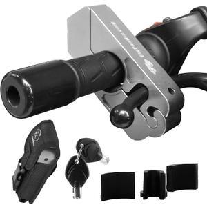 Motorcycle Grip Lock - Heavy Duty Brake/Handlebar/Throttle Security for Bikes, Scooters, Mopeds, or ATVs in Under 5 Seconds - Anti-Theft Device With Free Holster (Silver)