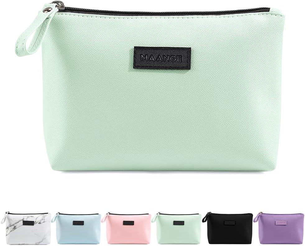 Cosmetic Bags for Women Small Makeup Bag for Purse Pu Leather Makeup Pouch Travel Makeup Bag with Zipper Make Up Bag for Travelling (Green)