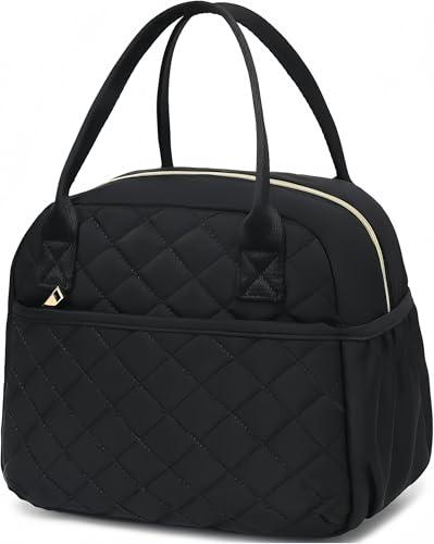 CAMTOP Lunch Box for Women Insulated Lunch Bag Lunchbox Cooler Thermal Leakproof Quilted Reusable Lunch Tote Bag for Work School Travel Picnic (Black), 10.6 x 6.3 x 8.6 inches 