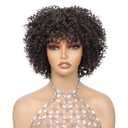 Short Curly Wig, Brown 4#, 3C curls, Wig with Bangs Beginner Friendly Glueless Synthetic Afro Wigs for Women Ready to Wear Bouncy and Chic (6 Inch)