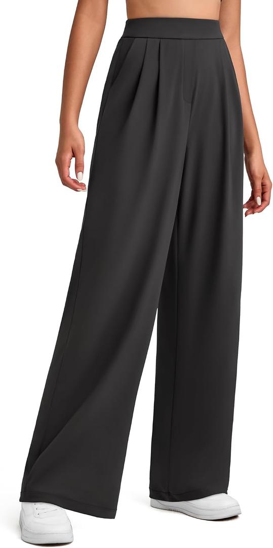 G4Free Dress Pants Women with Pockets Wide Leg High Waist Comfortable Stretchy Yoga Business Casual Work Trousers (Black,XS,Petite) (Black, XS)