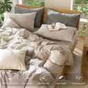 MooMee Bedding Duvet Cover Set 100% Washed Cotton Linen Like Textured Breathable Durable Soft Comfy (Heathered Taupe, King 104"x90")