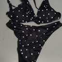 Bathing Suits for Women Deep V Neck Sexy Two Piece Bikini Sets for Women Thong Halter Cheeky Swimsuit (Small, Black-polka Dots)