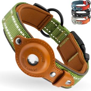 CollarDirect Airtag Dog Collar Reflective Nylon Neoprene Leather Holder for Apple Air Tag for Large, Medium, and Small Dogs (Green, L, 16.5-20 Inch) (Large 16.5"-20")