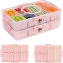 Stackable Snackle Box Container with 2 Lids, 14 Compartments - BPA-Free Snackle box Organizer, Dishwasher & Microwave Safe Reusable Snacklebox for Veggies, Fruits, Charcuterie, Snacks (Pink, 2 Pack)