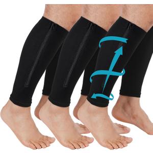 3 Pairs Calf Compression Sleeve with Zipper 20-30mmhg Leg Compression Sleeve Calf Brace Zipper Socks No Foot Sleeves for Men Women Support Running Shin Splints