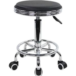 KKTONER Round Rolling Stool with Foot Rest PU Leather Height Adjustment Modern Industrial Metal Style Swivel Spa Salon Tattoo Work Massage Stools Small (Black)