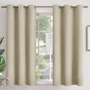 YoungsTex Beige Short Blackout Curtains 45 Inches Length for Window - Thermal Insulated with Grommet Room Darkening Drapes Privacy for Bedroom Kitchen Bathroom, 2 Panels, 42 x 45 Inch
