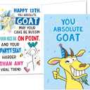 7 x Funny 13th Birthday Card for Teens | Goat & Stick Figure Theme with Teen Slang Humor, Hilarious Greeting Card for Boys & Girls, Fun Gag Gift with Envelope & Sticker