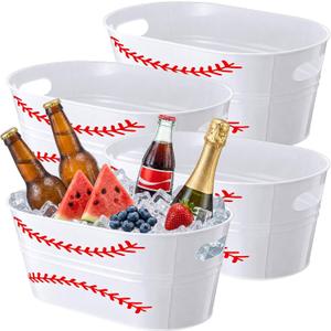 meekoo 4 Pcs 3 Gallon Baseball Galvanized Tub Ice Bucket Large Metal Drink Buckets for Parties Beer Beverage Tub with Carry Handles for Champagne Cocktails Wine Cooling Sport Party Decor Supplies