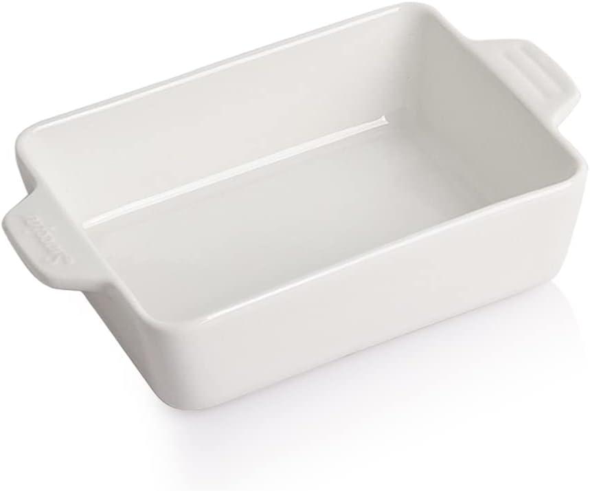 Sweejar Ceramic Baking Dish, Rectangular Small Baking Pan with Double Handles, 22OZ for Cooking, Brownie, Kitchen, 6.5 x 4.9 x 1.8 Inches(White)