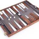 AMEROUS Backgammon Set, 18 Inches Classic Board Game withLeather Case, Folding Board, Gift Package, Portable Travel Strategy Backgammon Game Set for Adults, Kids (Large, Brown)