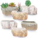 Blushtier 6 Pcs 5.3 Inch Ceramic Succulent Pots Stone Shape Bulk Rectangle Window Box Cactus Plant with Drainage Hole Succulent Planters Small Cactus Pots for Indoor Garden Office Table Decor Gift