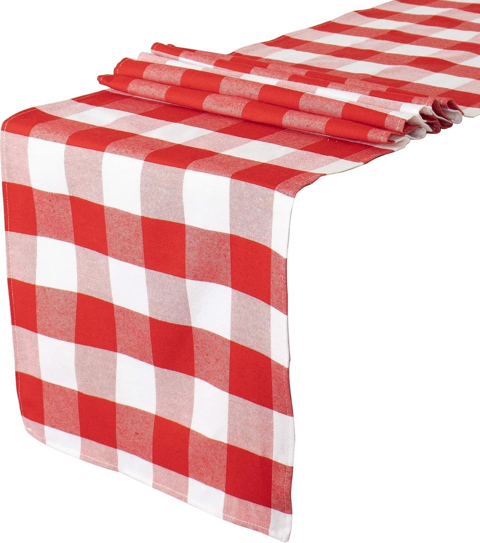 Buffalo Check Table Runner 13''x108'' Red and White Cotton Checkered Table Runner Buffalo Plaid Table Cover for Family Dinners Plaid Table Runner for Farmhouse