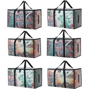 6-Pack Extra Large Clear Moving Bags with Zippers, 93L Heavy Duty Storage Totes with Wrap-Around Handles, Collapsible Clothes & Holiday Storage Bins Alternative (100lb Capacity)