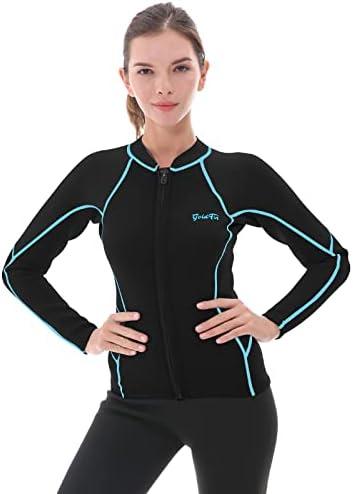GoldFin Wetsuit Top Women, 2mm Wetsuits Jacket Long Sleeve Neoprene Tops for Water Aerobics Diving Surfing Swimming, Black, M