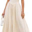 Parthea Women's Summer Midi Dress Smocked Gingham Halter V Neck Sundress Elegant Flowy A Line Beach Long Dresses (4-6, Yellow)