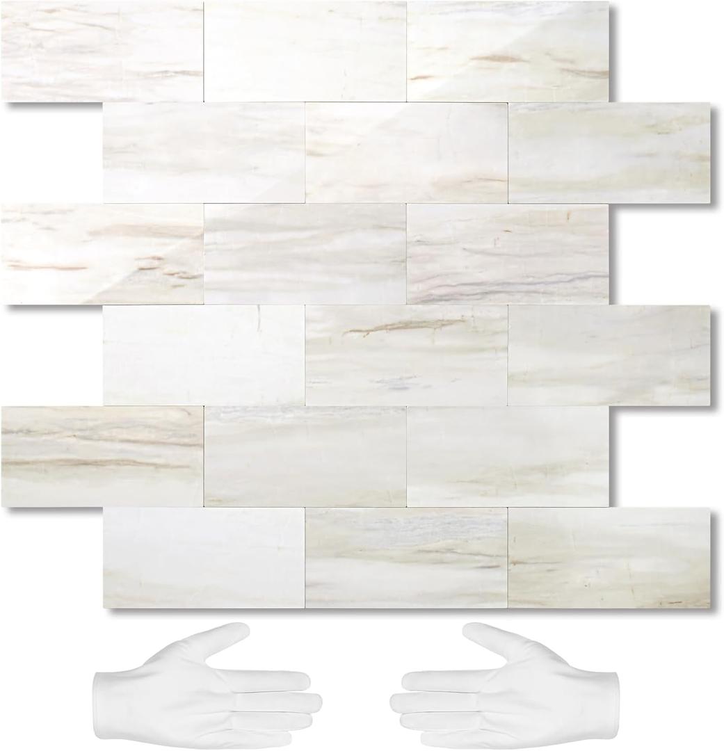 STICKGOO 10-Sheet Subway Tile Peel and Stick Wall Tiles, Seamless Design Polished Dolomite Kitchen Backsplash, PVC Stick on Tiles for Kitchen, Bathroom, RV, Fireplace