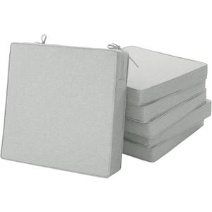 Outdoor Chair Cushions, Water-Resistant & Fade-Resistant, Patio Furniture Seat Replacement Chair Pads with Ties Zipper, Removable Cover, Non-Slip Bottom, Set of 6, 17 x 16 Inch, Light Grey