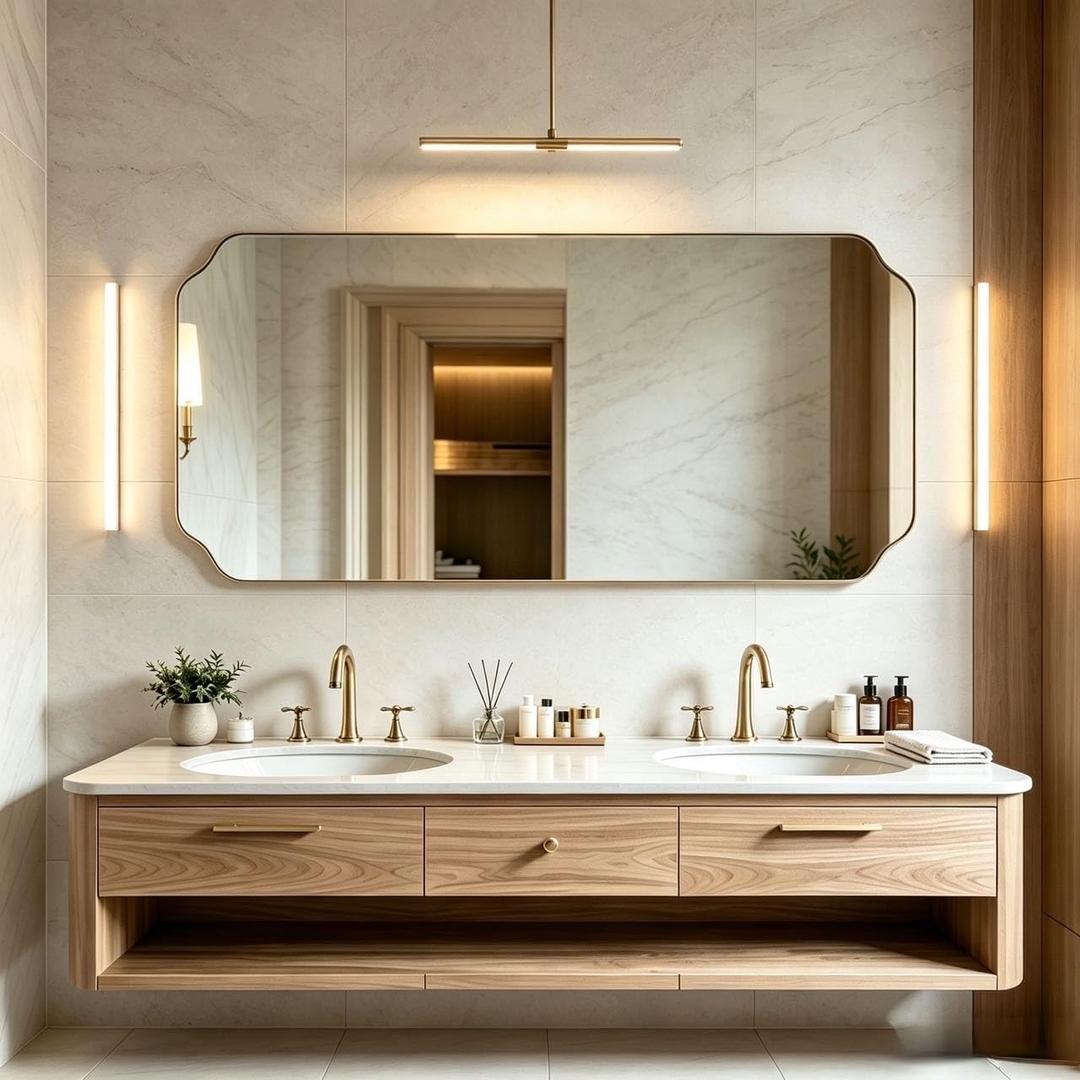 ANDY STAR 24"x48" Large Bathroom Mirror, Brushed Gold Rectangle Mirror, Scalloped Mirror for Bathroom in Anti-Rust Stainless Steel Metal Frame 1" Deep, Hangs Vertically/Horizontally