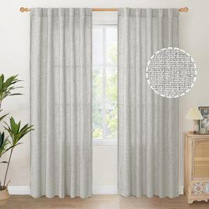 YoungsTex 38 Inch Wide Light Grey Linen Curtains 84 Inch Length for Living Room, Light Filtering Back Tab Window Drapes with Rod Pocket for Bedroom Office, 38 X 84 Inch, 2 Panels