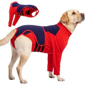 2IN1 Dog Recovery Suit with Sleeve to Prevent Licking, Easy Potty Diaper Design Surgical Suits for Large Dogs, Soft & Breathable Cone Alternative, Spay/Neuter Onesie for Female Male Dog/Cat, Red, 2XL