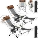 Colingmill 2 Pcs 2 in 1 Reclining Camping Chair with Footrest for Adults Folding Lounger Mesh Beach Chair Adjustable Backrest Lightweight Lawn Chairs for Camping Tailgates Outdoor Beach(Beige)