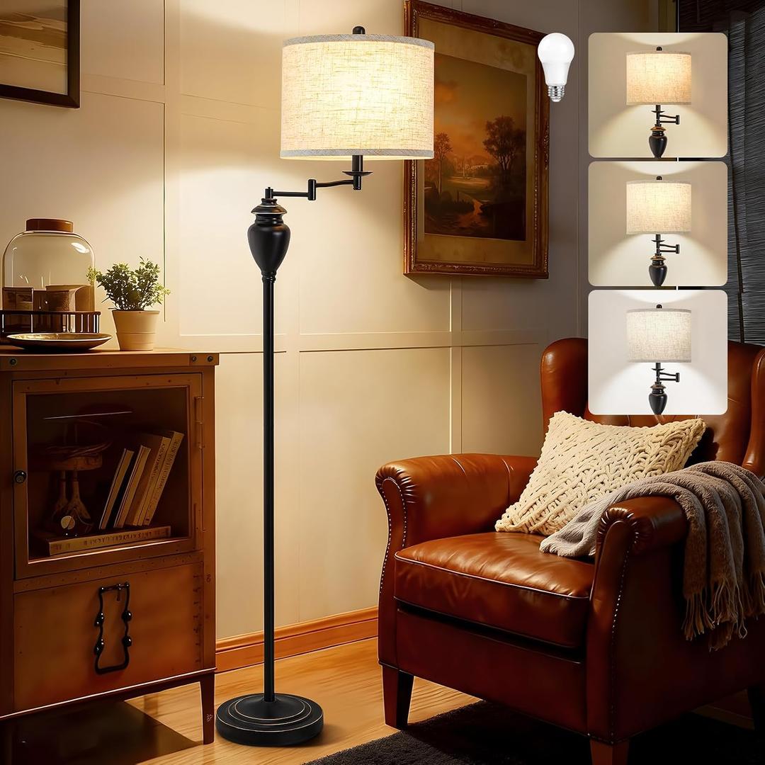 Floor Lamp for Living Room, Color Temperature 350° Adjustable Swing Arm Lamp Vintage Standing Lamp Traditional Farmhouse Standing Lamp Tall Lamp for Bedroom Office Home Nursery Study Room Hotel