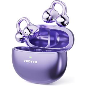 Clip on Earbuds Open Ear Earbuds Wireless Headphones with Mic,66H Play Bluetooth 5.4 Bone Conduction Headphones,Noise Cancelling,IPX5 Waterproof,Secure Fit for Small Ears,Purple