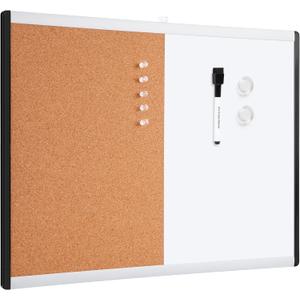 Amazon Basics Magnetic Dry Erase Whiteboard & Cork Board Combo, Double-Sided, Lightweight, Easy to Install, Plastic/Aluminum Frame, 17" x 23"