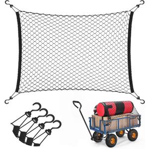 VIVOSUN Cargo Net for Garden Wagon, 36" X 30" Heavy Duty Nylon Netting with Storage Bag for Folding Wagon, Beach Cart, Garden Cart, Trolley Cart, Black