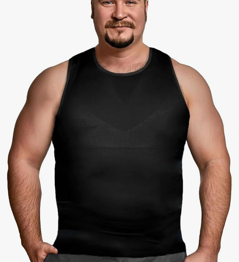 QORE LOGIQ Gynecomastia Compression Shirt Men - Premium Slimming Undershirt Compression Tank Top Mens Shapewear & Body Shaper. Large