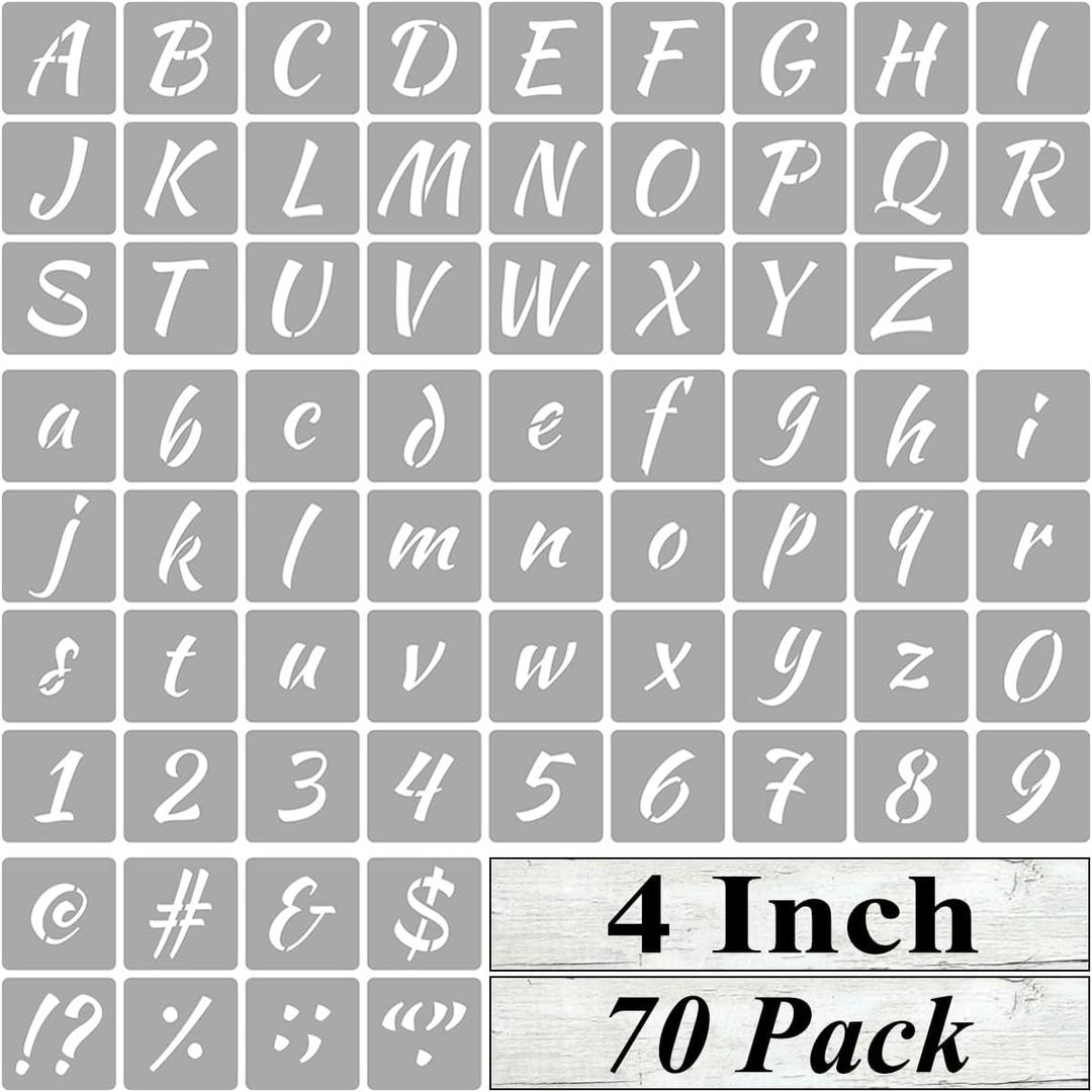 4 Inch Alphabet Letter Stencils for Painting - 70 Pack Letter and Number Stencil Templates with Signs for Painting on Wood, Reusable Numbers and Letters Stencils for Chalkboard Wood Signs & Wall Art