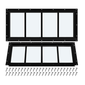 Tandefio 2 Pack Shed Window 10" x 23" Chicken Coop Flush Mount Windows with Tempered Glass, Aluminum Frame Black Outdoor Fixed for Chicken Coop Barn Playhouse Garage Basement with Screws