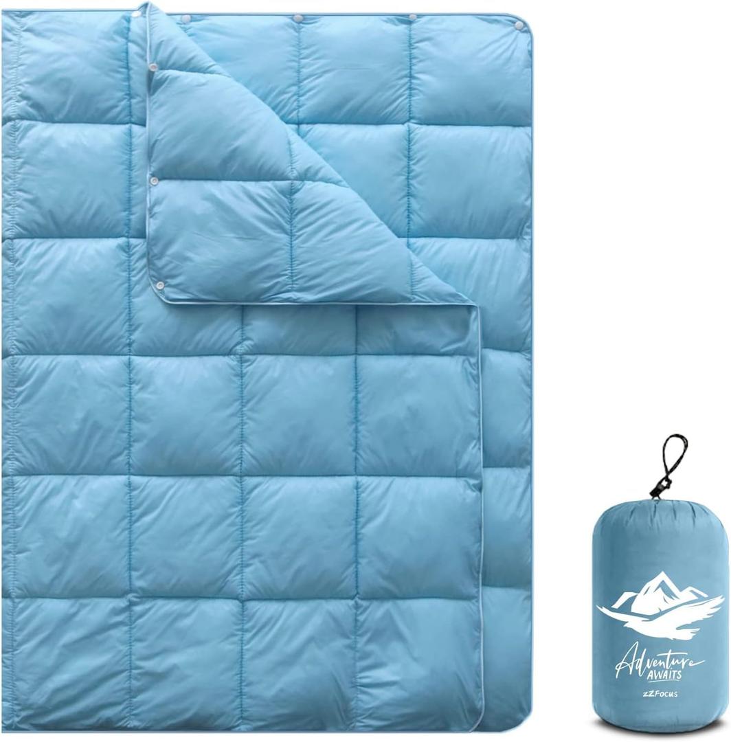 Mini Camping Blanket,Lightweight Puffy Blanket Packable Down Alternative Throw Blanket Waterproof Windproof for Outdoors, Travel, Beach, Airplane, Hiking (39x55", Blue)