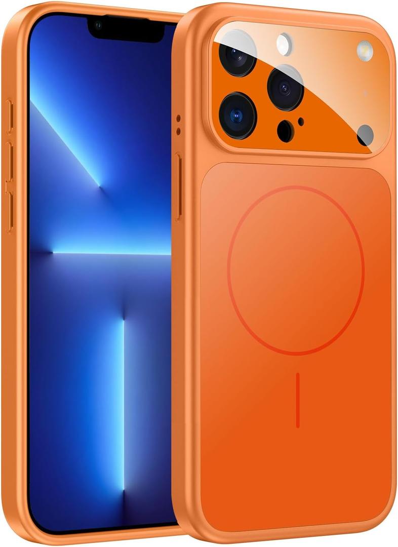 TOBOVON for iPhone 13 Pro Max Case with Camera Lens Protector, Compatible with MagSafe, Slim Matte Magnetic Shockproof Phone Cover for iPhone13 ProMax, Orange