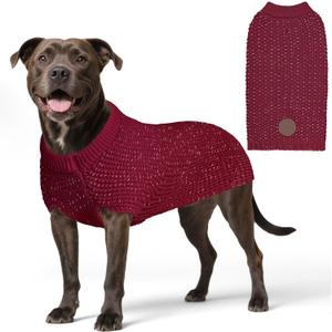 KYEESE Dog Sweater with Leash Hole Comfy Pullover Sweater Male with Reflective Yarn Warm Pet Coats Stretchy Cozy Lightweight Thick Knitwear Dog Clothes,Dark Red, XL (40-60lbs)