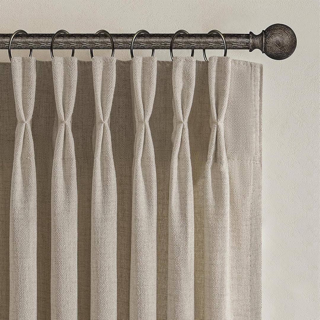 Boho Viral Linen Curtains 84 Inch Length 2 Panels Set for Living Room, Warm Beige Pinch Pleated Semi Sheer Window Drapes Light Filtering Soft Burlap Bedroom Curtain with Back Tab 40 x 84 Inches Taupe
