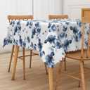 Navy Blue Floral Tablecloth Rectangle, 60x102 Inch Spring Summer Watercolor Flower Vintage Blue and White Fabric Table Cloth,Waterproof Table Cover for Dining Picnic Camping Party Decoration