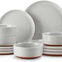 MALACASA Plates and Bowls Sets, 12 Pieces Modern Stoneware Dinnerware Set for 4 Kitchen Dinner Set Ceramic Dishware Dishes Set Microwave and Dishwasher Safe, Grey, Series TARA