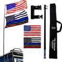 The Traveler Two Flag RV Ladder Flag Pole Kit. Includes Two Beautiful 3x5 Flags, Steel RV Flag pole Mount, Fits Standard 1 RV Ladders,14ft Fiberglass Retractable Pole, And A Storage Bag.